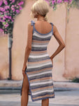 Striped Tie Shoulder Split Cover Up Dress