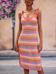 Striped Tie Shoulder Split Cover Up Dress