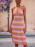 Striped Tie Shoulder Split Cover Up Dress